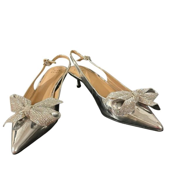 A New Day NWOB Priscilla silver sparkle bow kitten heels 6 - Picture 2 of 10